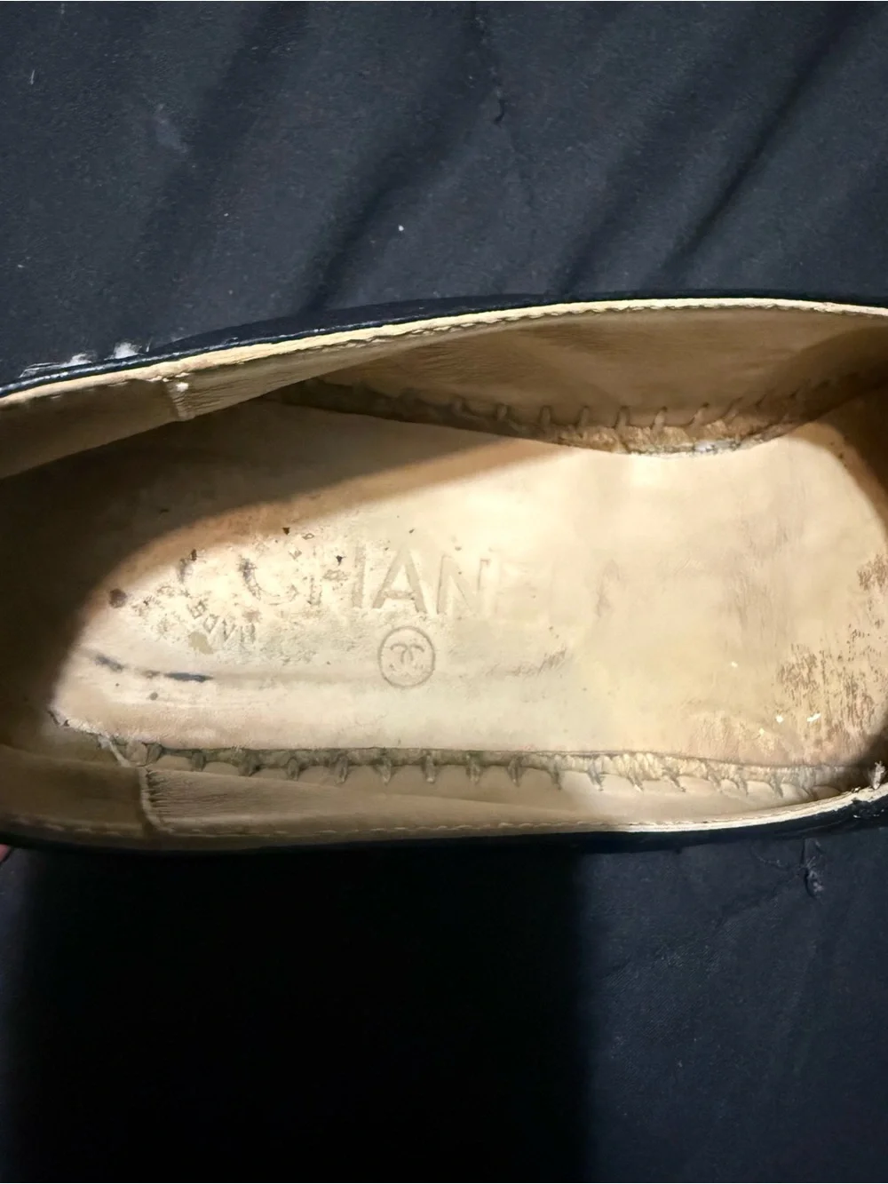 CHANEL Black Leather Espadrilles with CC Motif